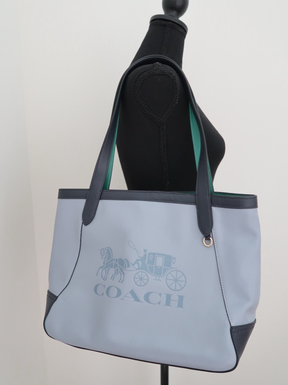 COACH Tote 27 in Colorblock with Navy & Green Trim